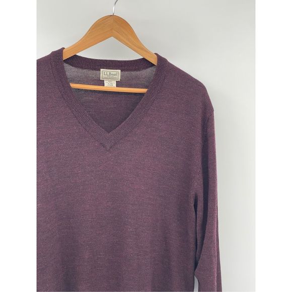 L.L. Bean Sweater V Neck Men XL Maroon Red‎ Merino Wool Long Sleeve Pullover - Picture 6 of 11